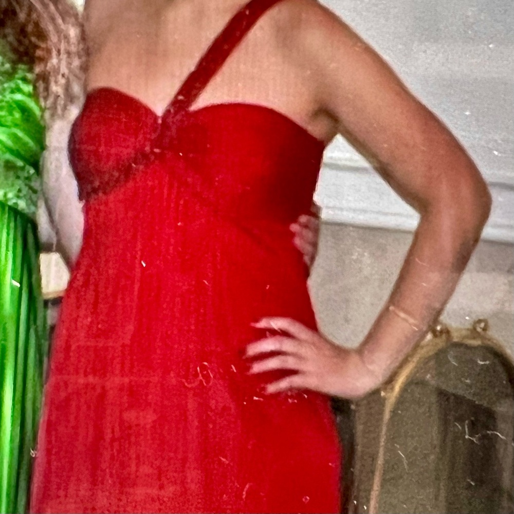 XSCAPE by Joanna Chen Red Beaded Gown